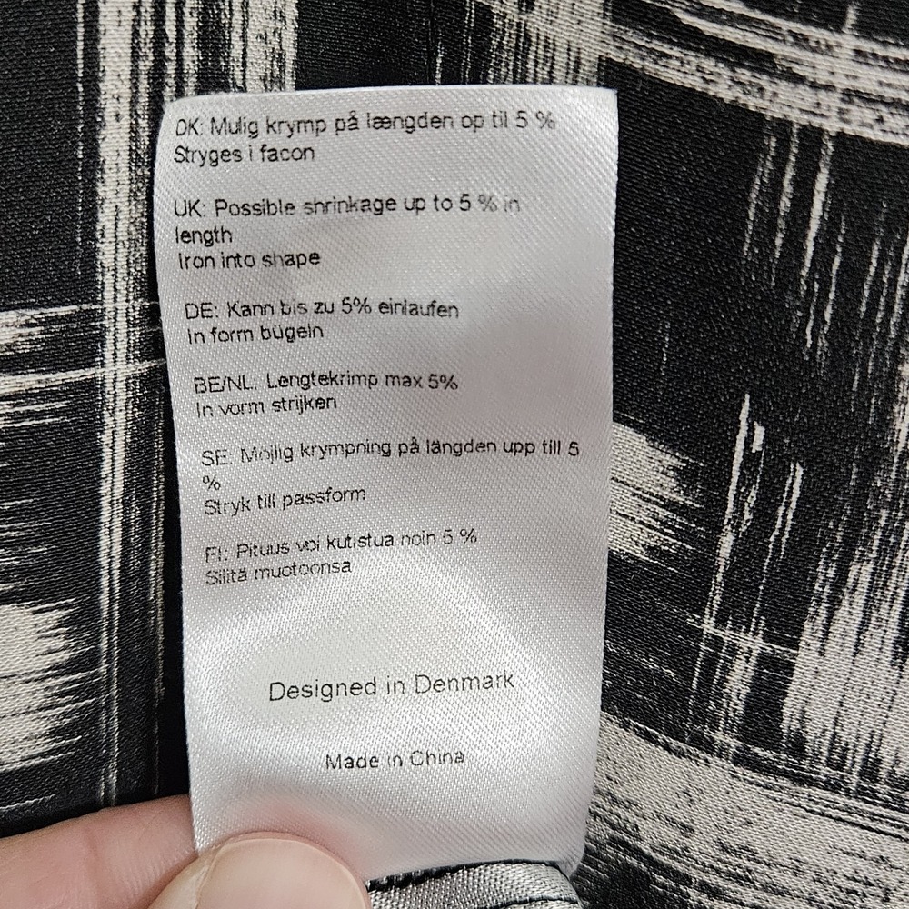 Bitte Kai Rand Shirt Dress Sz L Black Beige Brush Buttons Pockets Neck Tie - Picture 9 of 9